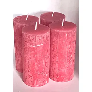 Løgum Kloster Lys dänische Blockkerze Stumpenkerze Rustik Rustikal ohne Duft durchgefärbt, 4-er Set (helles Weihnachtsrot 6x12cm)
