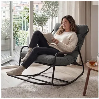 LuxusKollektion Schaukelstuhl Schaukelstuhl Papasan Stahlrahmen 160kg Innen Außen Grau grau