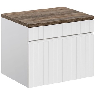 Lomadox Waschbeckenunterschrank IRAKLIO-56 weiß matt mit Vintage Eiche Nb. 60,4/48,5/46 cm braun|weiß