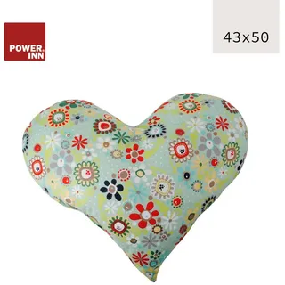 POWER INN Herzkissen groß 50 x 43 cm Bunte Blumen