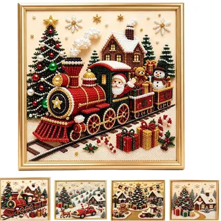 Premium 3D Perlen Weihnachts Wanddeko Set mit Rahmen, DIY Weihnachts Diamond Painting Set, 3D Perlenbild Bastelset, Festliche Weihnachtsdekoration für Tisch und Wand, Geschenk für Erwachsene (B3#)