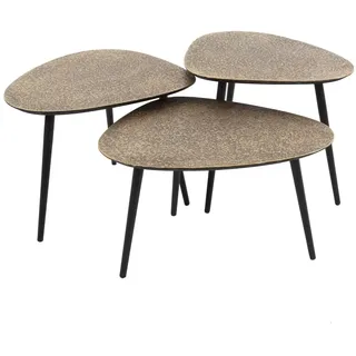 Couchtisch 3er-Set Metall mit strukturierter Oberfläche, Mid-Century Design, gold, dreieckig