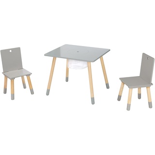 Kindersitzgruppe ROBA "Sitzgruppe mit Aufbewahrungsnetz, grau" Sitzmöbel-Sets grau (grau, holzfarben) Kinder Kinderstühle, Kinderhocker und Kinderbänke aus Holz
