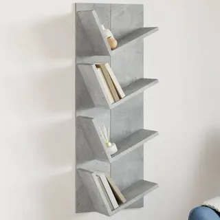 vidaXL Wand-Bücherregal mit 4 Fächern Betongrau 33x16x90 cm