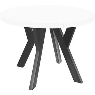 Runder Ausziehbarer Tisch für Esszimmer, PERO, Loft-Stil, Skandinavische, Durchmesser: 90 / 140 cm, Farbe: Weiß / Schwarz