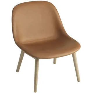 Muuto Fiber Lounge Chair, wood base, refine leder cognac / eiche natur
