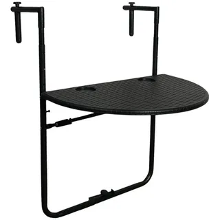 PROREGAL® Balkonhängetisch Balkontisch klappbar 60x40cm Rattan Optik Schwarz Metall Kunststoff, Wetterfester, 3-fach höhenverstellbarer Balkontisch zum Hängen