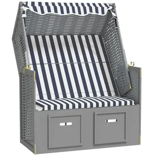 vidaXL Strandkorb mit Dach Poly Rattan und Massivholz Blau & Weiß