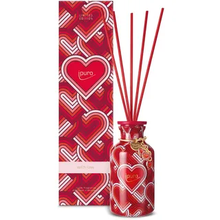 ipuro - Raumduft With Love 240ml - Lufterfrischer zum Valentinstag, Limited Edition - mit spritziger Grapefruit, Rose & Zedernholz Duft - Diffuser mit Stäbchen - Romantische Atmosphäre Zuhause