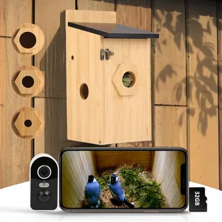 Vogelhaus mit Kamera, 4MP HD Nistkasten mit Kamera wetterfest, 2,4G WiFi & App Benachrichtigung, Beobachten Sie das Nisten und Schlüpfen, automatische Aufnahme von Vogelvideos & Bewegungserkennung