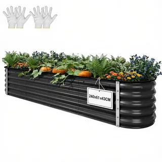 YITAHOME Outdoor Hochbeet Metall 240x61x43cm, Hochbeete-Kit aus Verdicktem Zink-Aluminium-Magnesium-Edelstahl-Metall Hochbeete für Garten mit Sicherheitsgummi für Gemüse, Blumen und Früchte (Grau)