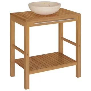 vidaXL Waschbeckenunterschrank Waschtisch Massivholz Teak mit Waschbecken Marmor Creme