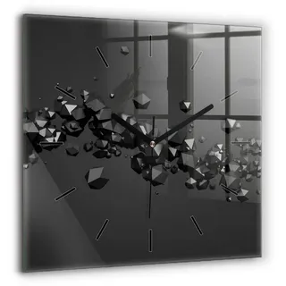 Tulup Wanduhr Moderne Glasuhr Schwarze Abstrakte Rechteckige Uhr aus Gehärtetem Glas schwarz 60 cm x 60 cm