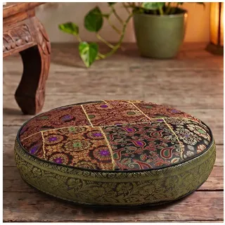Guru-Shop Sitzkissen Orientalisches rundes Patchwork Kissen 40 cm,.. braun|schwarz