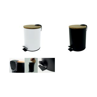 helit Tret-Abfallbehälter "the bamboo", 3 Liter, schwarz aus pulverbeschichtetem Stahl, Fußpedal, Deckel aus Bambus, - 1 Stück (H2404495)