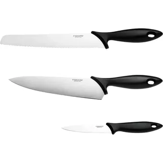 Fiskars Essential Messerset 20 cm-23 cm-11 cm Schwarz/Silber