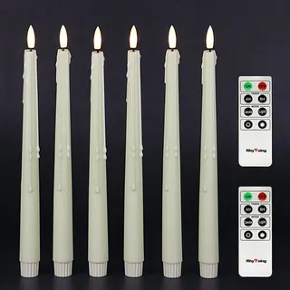 Rhytsing 29 cm große, natürliche, weiße flammenlose Spitzkerzen mit Timer-Funktion, batteriebetrieben, hoch, wachstropfendes Design, warmweiße LED, 2 Fernbedienungen im Lieferumfang enthalten –
