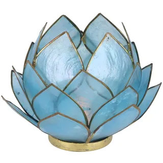 Guru-Shop Windlicht Lotus Teelicht Muschel 14*10 cm - himmelblau blau