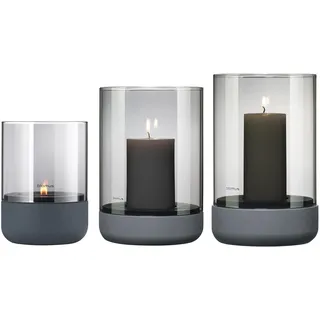 blomus Windlicht -Calma- 3er Set | Kerzenhalter aus Beton & Smoke Glas | Farbe Steel Gray | Indoor Windlicht