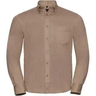 Russell Collection Klassisches Twill Hemd  Langarm, khaki, XL
