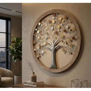 MF Wanddekoobjekt Tree of Life Metall Holz Wandobjekt Rund Modern Natur Design 59 cm (1 St)