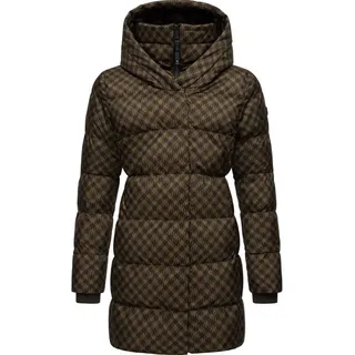 Ragwear Steppmantel Niara Print wasserdichter Mantel mit angesagtem Hahnentritt Muster braun M (38)