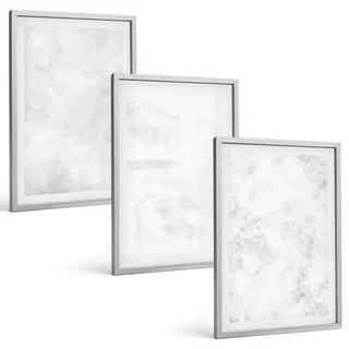 Bilder Set 3-teilig im silbergerahmten Rahmen – Wandbilder 3 Stück – gerahmte Poster für Wohnzimmer, Schlafzimmer und Flur – 40x60 cm – M... - Weiß