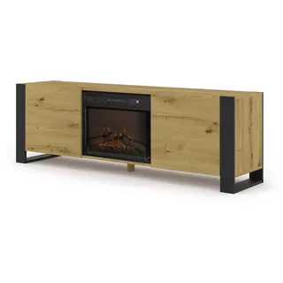 Homlando TV Schrank mit Elektrokamin 180 cm, Lowboard Fernsehtisch für Wohnzimmer, RTV Schrank in Eiche Artisan, modernes TV Möbel mit Kamin, Medienkonsole MONDI