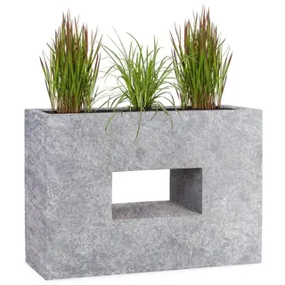 Pflanzwerk® Hochbeet Pflanzkübel VISTA Premium Blumenkübel aus Fiberglas mit Lotus-Effekt, Fiberglas - Handgefertigt - Rechteckig - Frostbeständig grau 75 cm x 52 cm x 27 cm