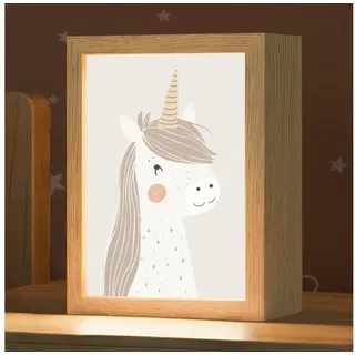 OnlyWow Nachttischlampe Lightbox Einhorn - Pastellfarben - Einhorn - Mädchen, Dimmbar, Farbwechsel, LED, Warmweiß, Kaltweiß, Neutralweiß Einstellbar, Kinderzimmer, Babyzimmer, Dimmbar, mit Kabel, Nachtlampe, LED 15 cm x 8 cm x 20 cm