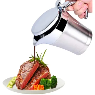 Thermo Sauciere Doppelt 304 Edelstahl 450ml Isoliert Thermo Sauciere Soßenkanne Saucenbecher Soßenschüssel mit Deckel für Servieren von Soße,Vanillesoße,Sahne,Soße