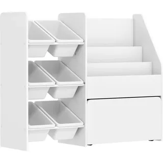 aiyaplay Kinderregal mit 6 herausnehmbaren Boxen 100 x 30 x 80 cm Holzwerkstoff weiß