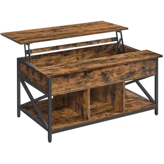 VASAGLE Höhenverstellbarer Kaffeetisch Rustikales Braun Stahl 60 x 100 x 48-62 cm