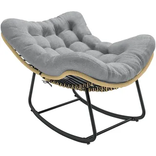 Outsunny Rattan Schaukelstuhl Dicke Kissen bis 120 kg 87x110x70 cm Grau | Schaukelsessel, Gartenschaukel, Indoor Outdoor Liegestuhl, Gartenmöbel für Garten Terrasse