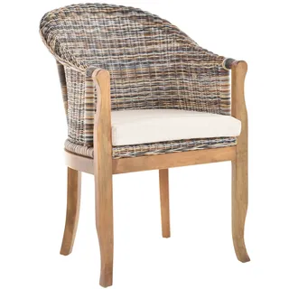 Rattan-Sessel mit Holzbeinen,Club-Sessel aus Rattan (Mehrfarbig, mit Polster)