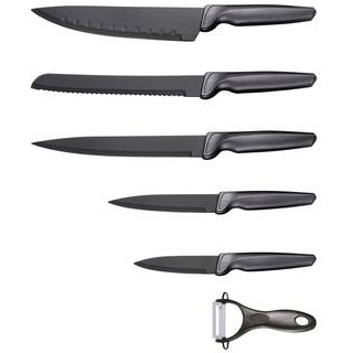 Michelino 6 teiliges Messerset (5 Messer & 1 Sparschäler) Edelstahl scharfe Messerklingen Küchenmesser Grau