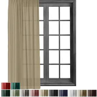 Cleanlevel EST 2016 Gardinen Vorhänge Kräuselband Gardine Vorhang Blickdicht Schal Dekoschal 140x245cm halbtransparent Leinen Optik Universalband (1, Sand)