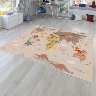 TT Home Kinderteppich Babyzimmer Teppich Kinderzimmer rutschfest Tiere Weltkarte Autos, Farbe:Grün Beige Braun, Größe:140x200 cm