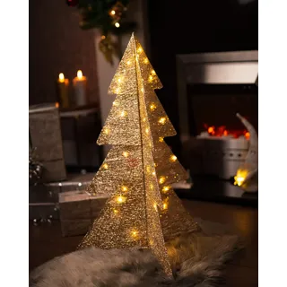 Marco Paul Weihnachtsbaum Funkeln Licht Up Festlicher Baum LED Freistehende Dekoration Vorbeleuchteter Weihnachtsbaum Innen Ornamente Lichter 40 LED Lichter Beleuchtung Batteriebetrieben (Gold)