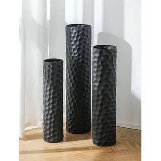 Sziqiqi Bodenvase Groß Schwarz Hohe: 70/60/50 cm Extra Große Vasen Boden für Wohnzimmer - Metall Bodenvasen Gross Set von 3 - Dekorative Blumenvase für Boden XXL für Schlafzimmer Küche Kamin Ecke