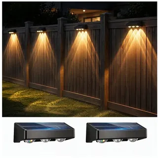 oyajia LED Außen-Wandleuchte 2/4 st Solar Wandleuchte Aussen, RGB Einstellbar Solarlampen für Außen, LED fest integriert, RGB, RGB 9 Farben Solarleuchte für Zaun Wand Terrasse Garten Balkon Deko schwarz