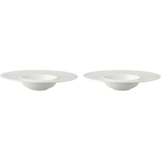 palmer White Delight Teller tief - 2er-Set - Porzellan - Ø 24 cm - weiss glänzend, rund gross moderne Form mit breitem Rand - für Pasta, Suppe, Salat, Dessert - stapelbar, spülmaschinenfest
