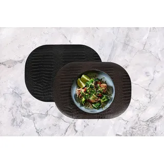 Signature Home Collection Platzset Tischsets 6-er Set oval Leder Imitat Kroko Look beschichtet, (Set, Tischset 6-er Set Kunstleder 45 x 33 cm), beidseitig verwendbar mit 2 unterschiedlichen Farben braun|schwarz