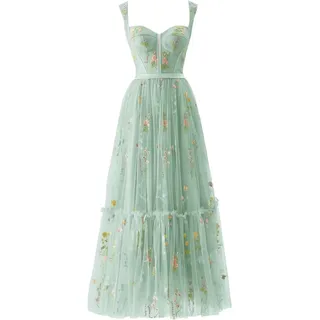 CheJooe Damen Blumen bestickt Ballkleider Spitze Tüll Brautjungfernkleid A-Linie Korsett formelle Abendkleider Ballkleider Fee Hochzeit Lange Kleider, grün, L - L