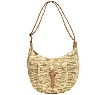 HAWILL Crossbody Bag Damen,Strandtaschen Damen Boho Schultertaschen Handtasche Damen Basttasche Sommer Shoulder Weste Tasche Handtaschen Tote Bag für Strand, Party, Reisen, Ausgehen (Beige)