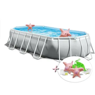 INTEX 26796GN - Prism Frame Oval Pool (503x274x122cm) + aufblasbare Schwimmtiere