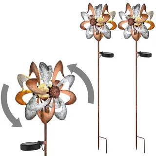 GLOBO Solarleuchte Windrad Metall H 92,0 cm 2er Set gold silber