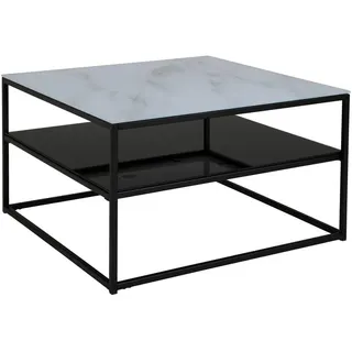 Livetastic Couchtisch, Schwarz, Weiß, Metall, Glas, Marmoroptik, quadratisch, Flachrohr, 75x43x75 cm, Wohnzimmer, Wohnzimmertische, Couchtische, Couchtische Marmoroptik