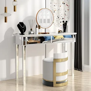 Alightup Konsolentisch aus Spiegelglas mit 2 Schubladen für Büro oder Wohnzimmer, 105 x 36 x 76 cm