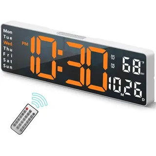 Große Digitale Wanduhr, 16,2-zoll-wanduhr, Led-digitaluhr Mit Fernbedienung Für Die Wohnzimmerdekoration, Große Uhr Mit Automatischer Helligkeitsregelung, Datum, Wochentag Und Temperatur (orange)